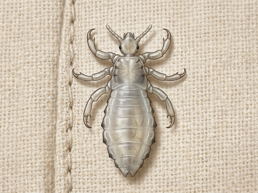 Lichaamsluis (Pediculus humanus corporis) op stof, sterk vergroot