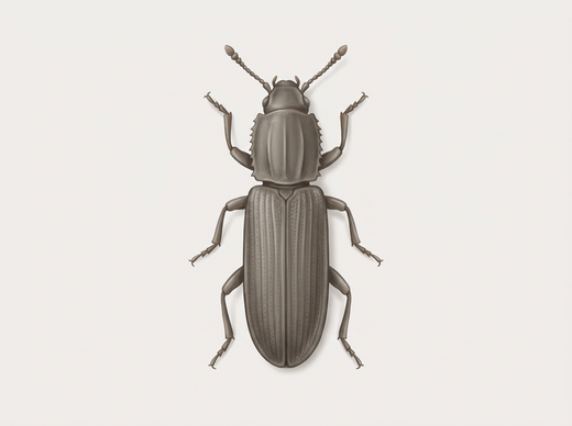 Graan platte kever (Oryzaephilus surinamensis) van bovenaf