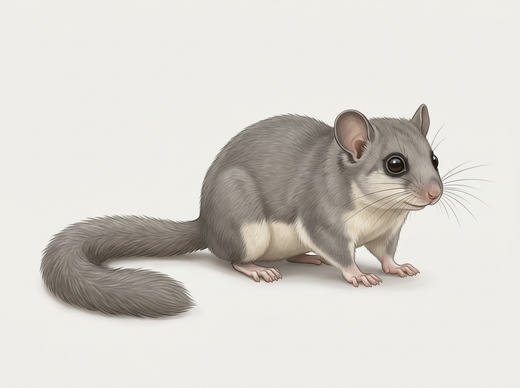 Zevenslaper (Glis glis) met grijze vacht, grote donkere ogen en borstelige staart