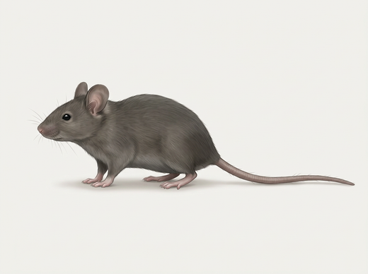 Huismuis (Mus musculus domesticus) vanaf de zijkant