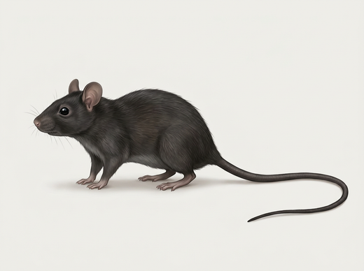 Binnenlandse rat (Rattus rattus) vanaf de zijkant