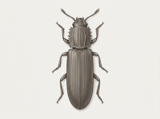 Graan platte kever (Oryzaephilus surinamensis) van bovenaf