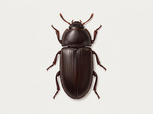 Glanzende zwarte graanschimmelkever (Alphitobius diaperinus) van bovenaf