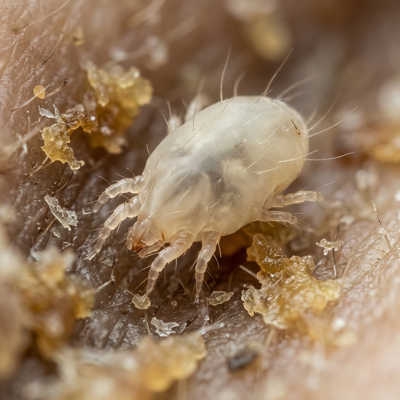 Ohrmilbe (Otodectes cynotis), AI-illustratie