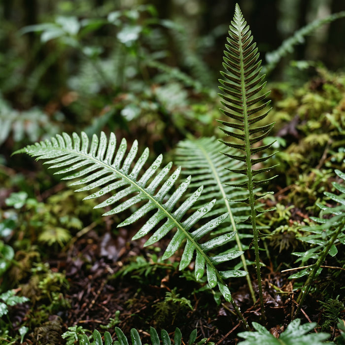 Blüte von Rippenfarn (Blechnum  spicant) in Nahaufnahme (KI-generiert)