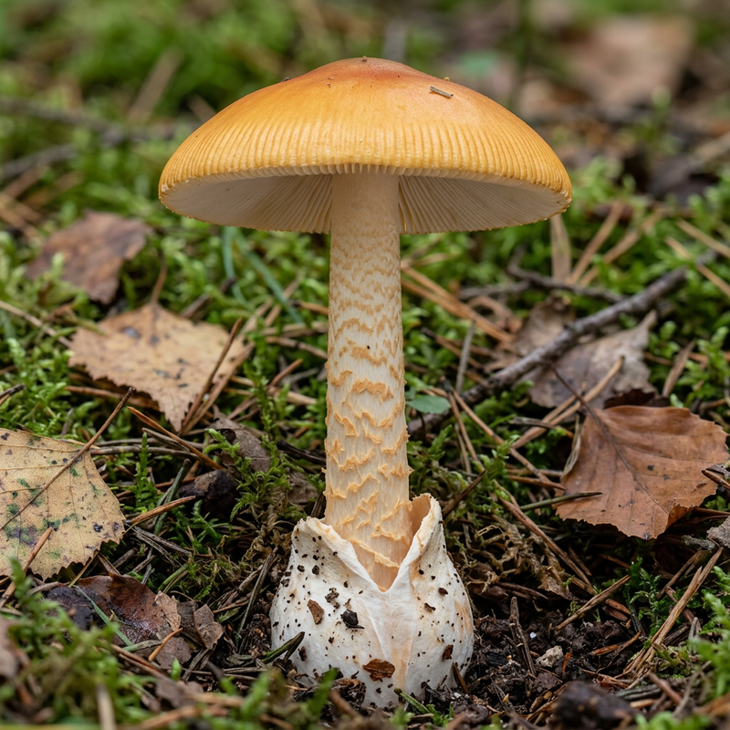Saffraan gele schedestreeper (Amanita crocea), AI-illustratie