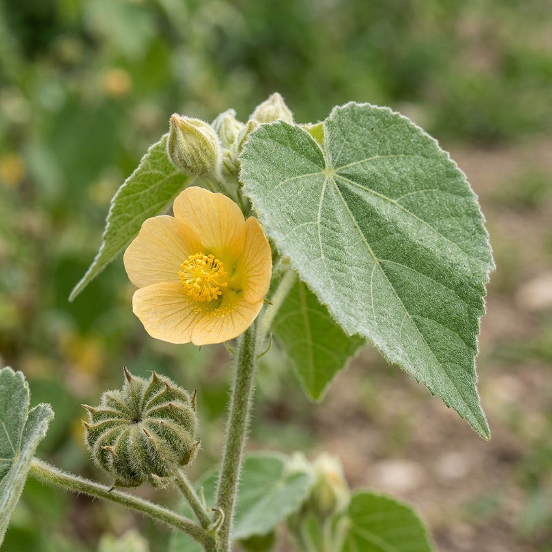 Samtpappel (Abutilon theophrasti), AI-illustratie