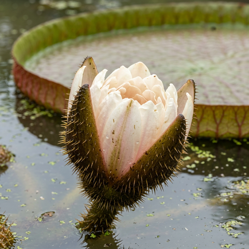 De gigantische waterlelie van Santa Cruz (Victoria cruziana), AI-illustratie