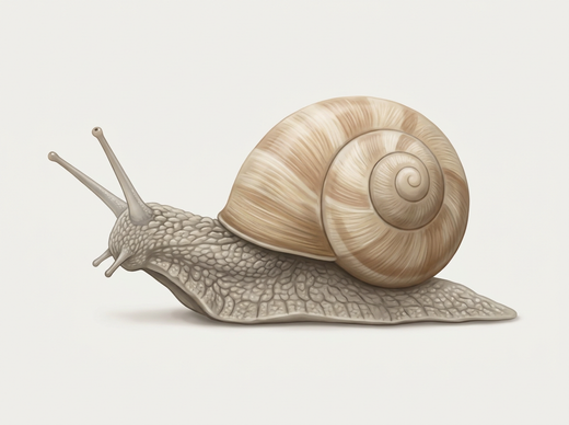 Romeinse slak (Helix pomatia) vanaf de zijkant, met een grote, bolvormige lichtbruine schaal