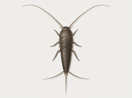 Papiervisje (Ctenolepisma longicaudata) van bovenaf