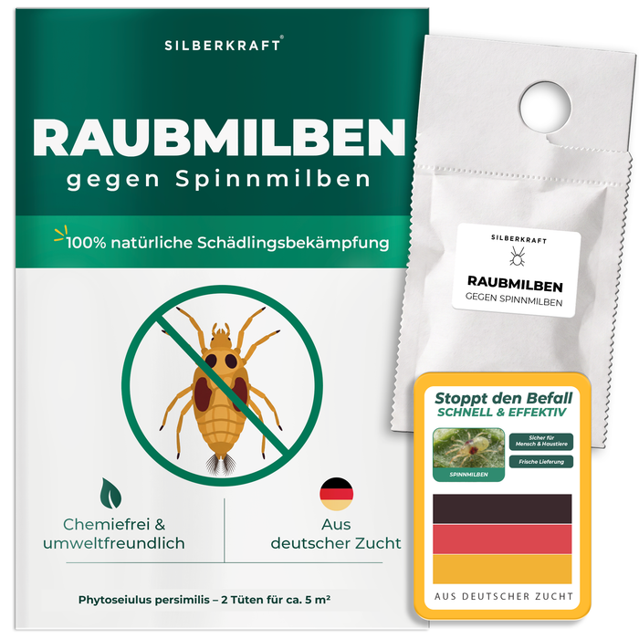 Silberkraft Raubmilben gegen Spinnmilben (Phytoseiulus persimilis) – Tüte, 2 Tüten für ca. 5 m²