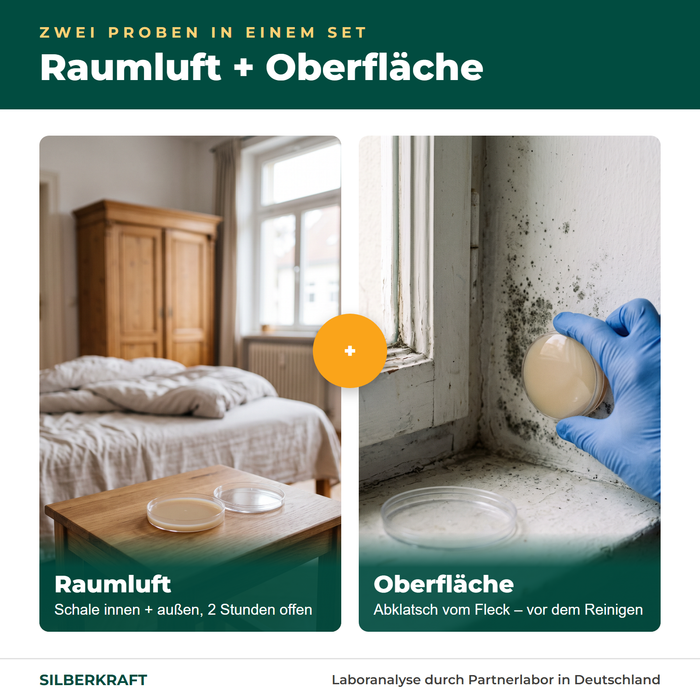 Twee monsters in één set: binnen- en buitenlucht plus contactmonster van de vlek