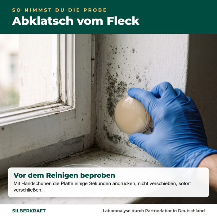 Contactmonster van de vlek in de raamnis – vóór het schoonmaken en met handschoenen