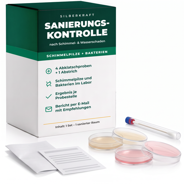 Silberkraft saneringscontrole na schimmel- en waterschade – 4 contactmonsters en 1 uitstrijkje, labanalyse inbegrepen