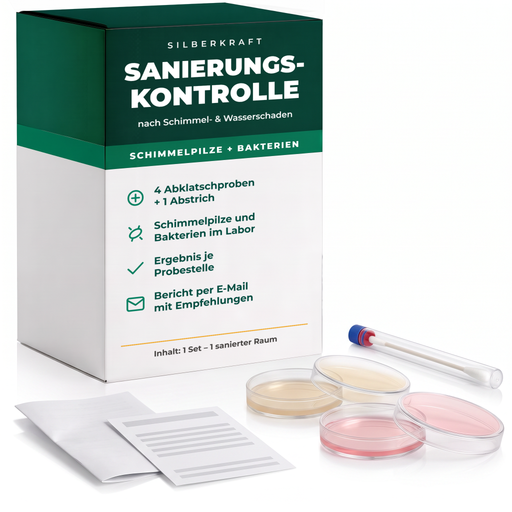 Silberkraft saneringscontrole na schimmel- en waterschade – 4 contactmonsters en 1 uitstrijkje, labanalyse inbegrepen