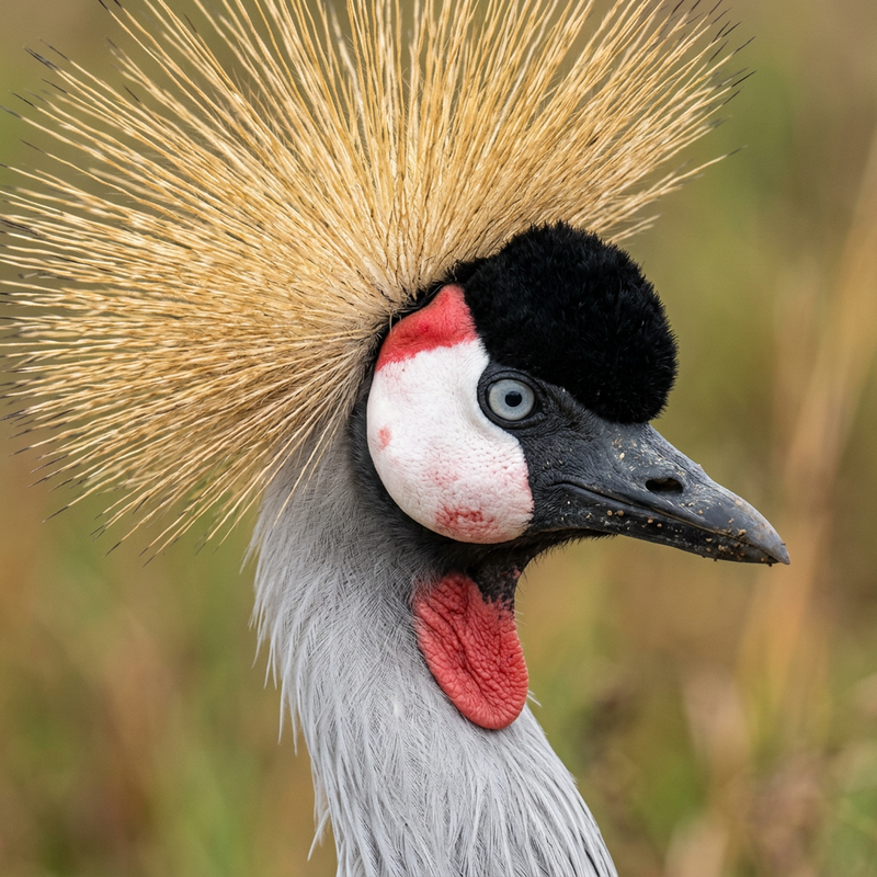 Zuid-Afrikaanse gekroonde kraanvogel (Balearica regulorum), AI-illustratie