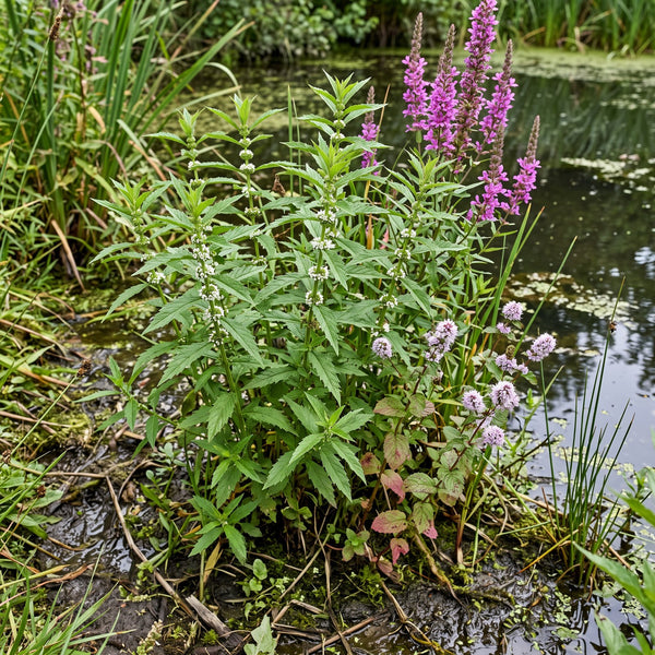 Ufer-Wolfstrapp (Lycopus europaeus) in Blüte im naturnahen Garten (KI-generiert)
