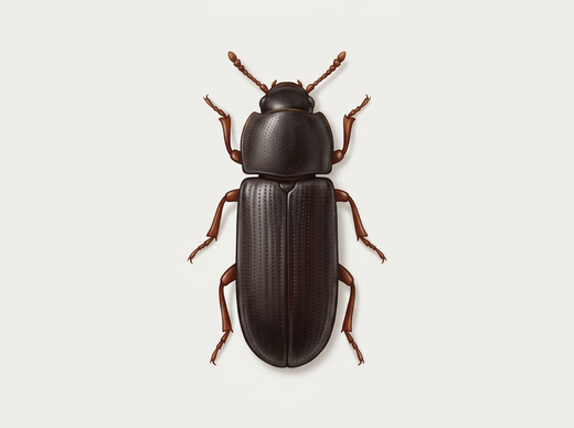Grote meelkever (Tribolium destructor) van bovenaf
