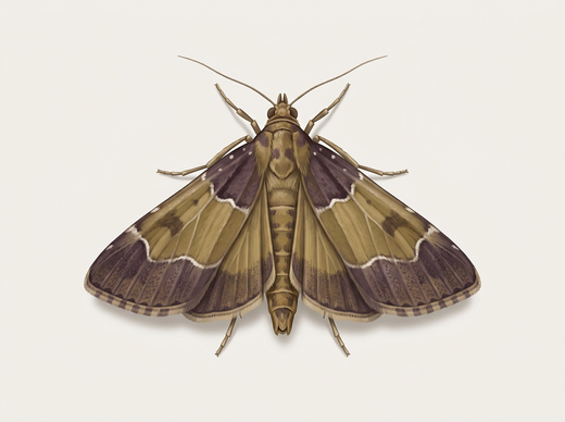 Meelborer (Pyralis farinalis) met driedelige voorvleugels, van bovenaf