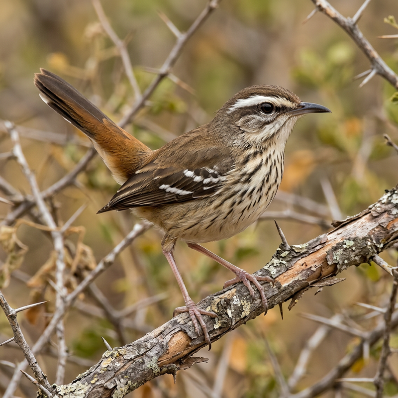 Wenkbrauwhegelzanger (Cercotrichas leucophrys), AI-illustratie