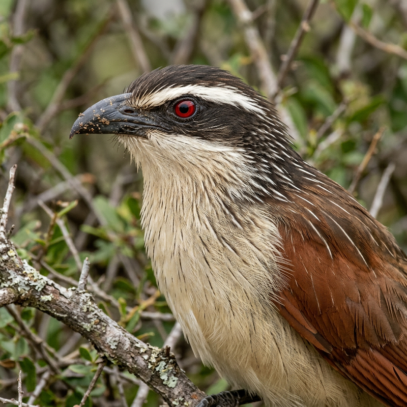 Witbrauwkoekoek (Centropus superciliosus), AI-illustratie