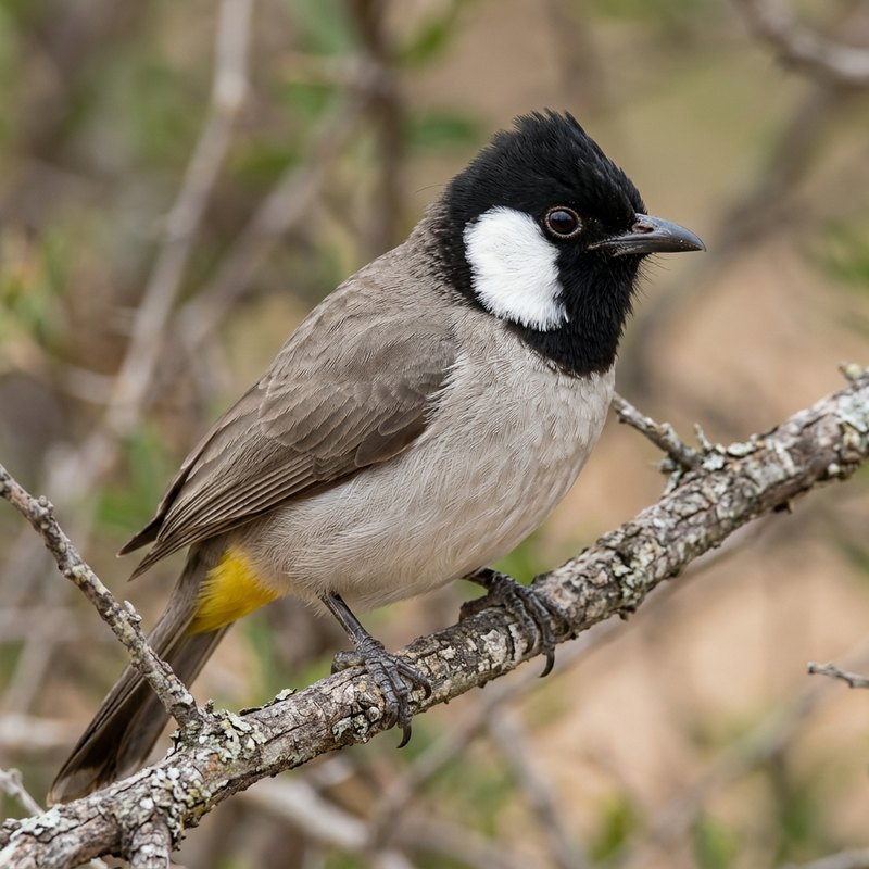 Weißohrbülbül (Pycnonotus leucotis), AI-illustratie