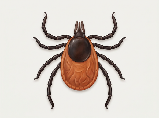 Gemeenschappelijke houtbok (Ixodes ricinus), vrouwtje van bovenaf