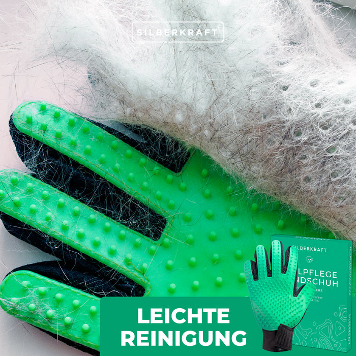 Fellpflegehandschuh für Hund, Katze, Pferd; Kaninchen und anderen Haustieren - Schonende Pflege dank 256 Noppen - Massageeffekt - Einheitsgröße - Egal ob Lang oder Kurzhaar - Silberkraft