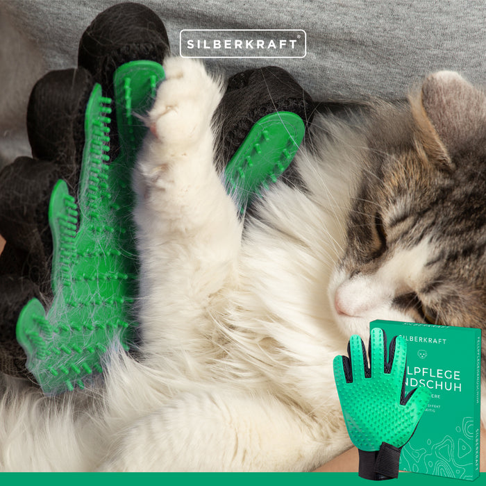 Fellpflegehandschuh für Hund, Katze, Pferd; Kaninchen und anderen Haustieren - Schonende Pflege dank 256 Noppen - Massageeffekt - Einheitsgröße - Egal ob Lang oder Kurzhaar - Silberkraft