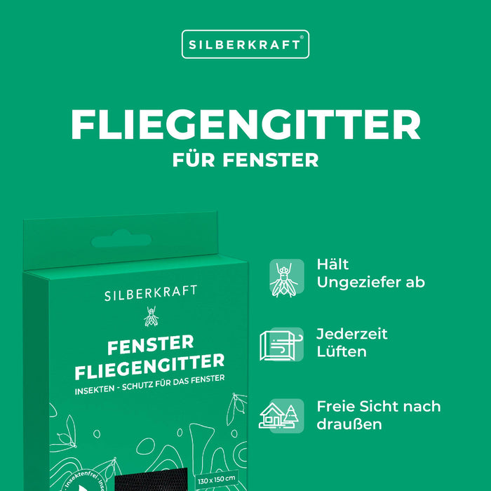 Fliegengitter für Fenster - 130 x 150 cm - ohne Bohren - Silberkraft