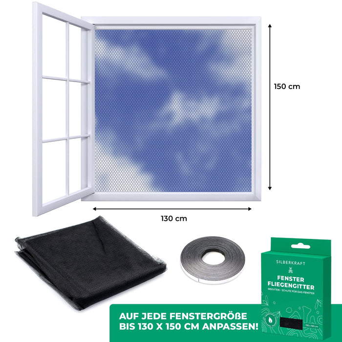 Fliegengitter für Fenster - 130 x 150 cm - ohne Bohren - Silberkraft