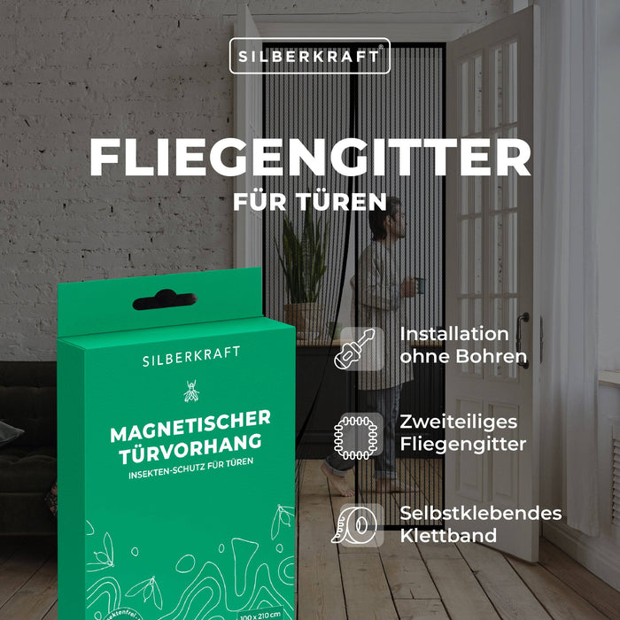 Fliegengitter für Türen - 100 x 210 cm - ohne Bohren - Silberkraft