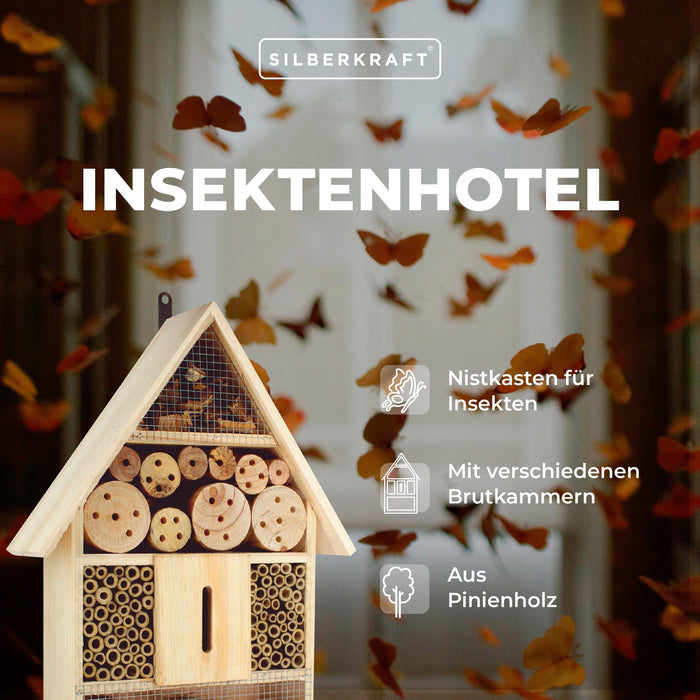 Insektenhotel aus Pinienholz - Unterschlupf für Insekten - 48 x 31 x 10 cm - Silberkraft