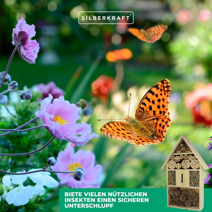 Insektenhotel aus Pinienholz - Unterschlupf für Insekten - 48 x 31 x 10 cm - Silberkraft