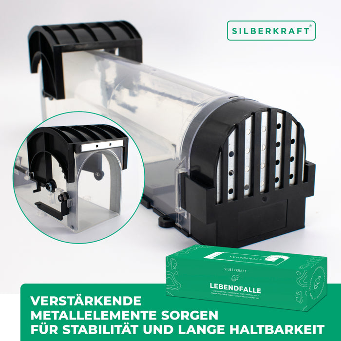Lebendfalle für Mäuse und Ratten aus Kunststoff - tierfreundliche Alternative zu Schlagfallen und Giftköder - Silberkraft