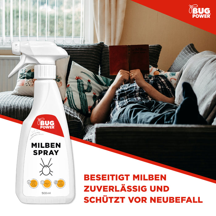 BugPower Milben Spray für Textilien 500 ml- hinterlässt keine Flecken - Silberkraft