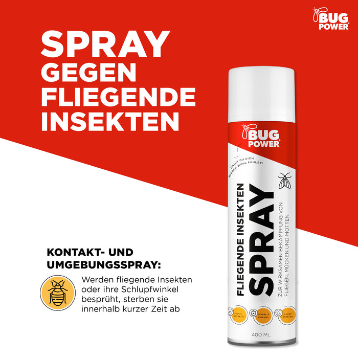 BugPower Spray tegen vliegende insecten 400 ml - breed werkingsspectrum - snelle werking & met knock-down effect - zilverkracht