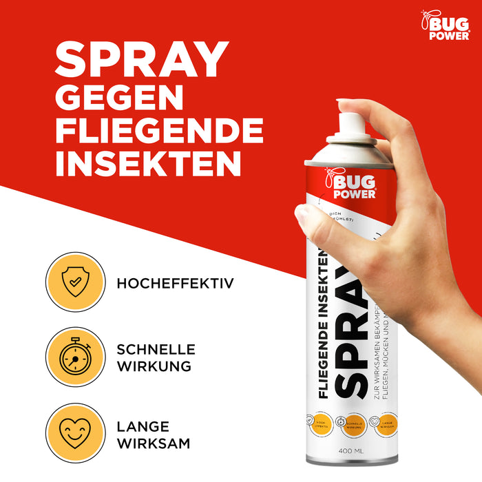 BugPower Spray tegen vliegende insecten 400 ml - breed werkingsspectrum - snelle werking & met knock-down effect - zilverkracht