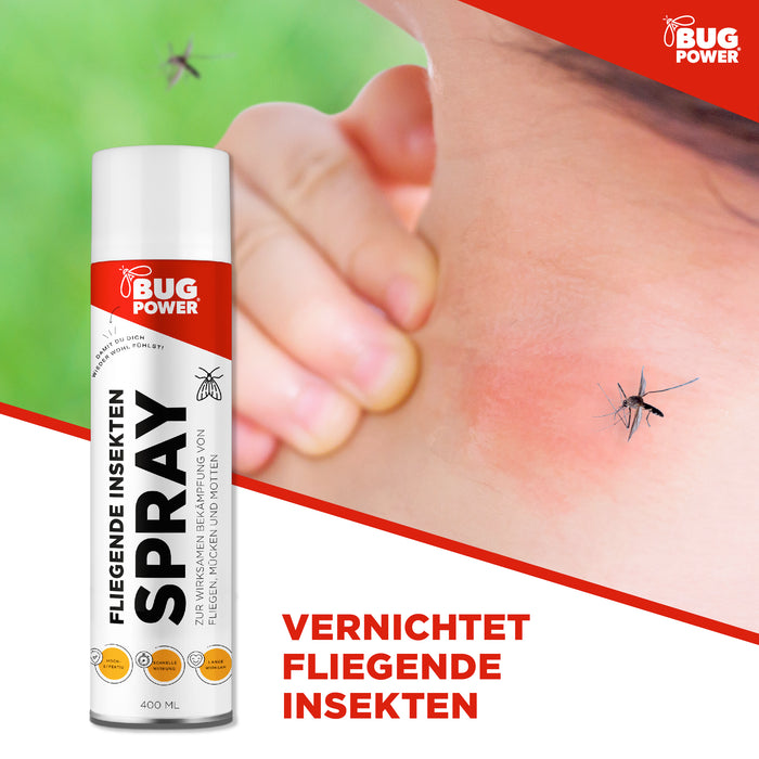 BugPower Spray tegen vliegende insecten 400 ml - breed werkingsspectrum - snelle werking & met knock-down effect - zilverkracht