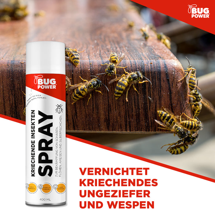 BugPower Spray gegen kriechende Insekten und Wespen 400 ml - breites Wirkungsspektrum - schnelle Wirkung & Knock-Down-Effekt - Silberkraft