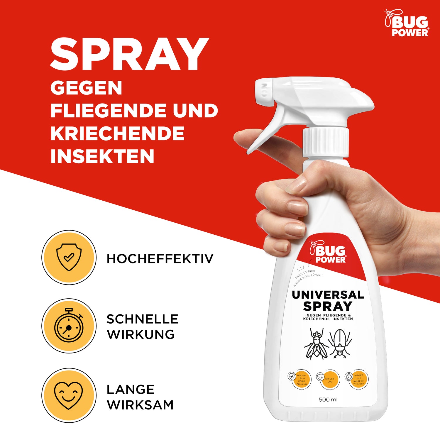BugPower Universal Insektenspray - gegen alle kriechenden und fliegenden Insekten - Silberkraft